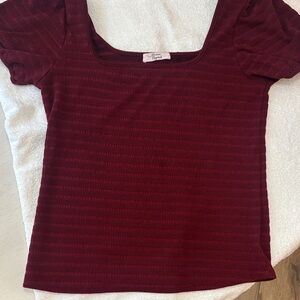 Ribbed Square-Neck Short Sleeve Tee in Deep Wine